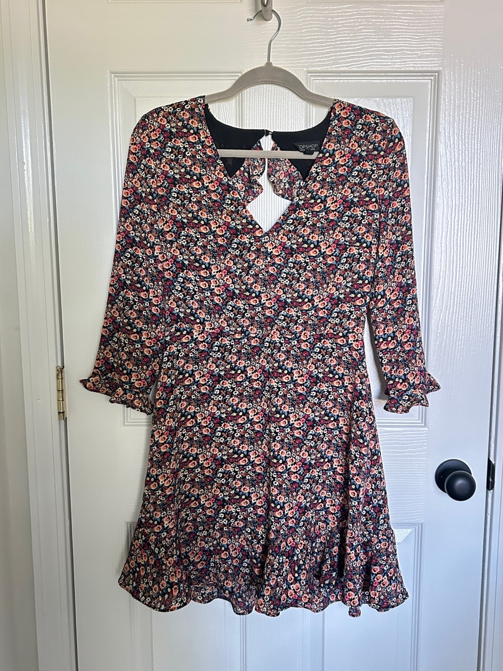 Topshop Floral V-Neck Ruffle Hem